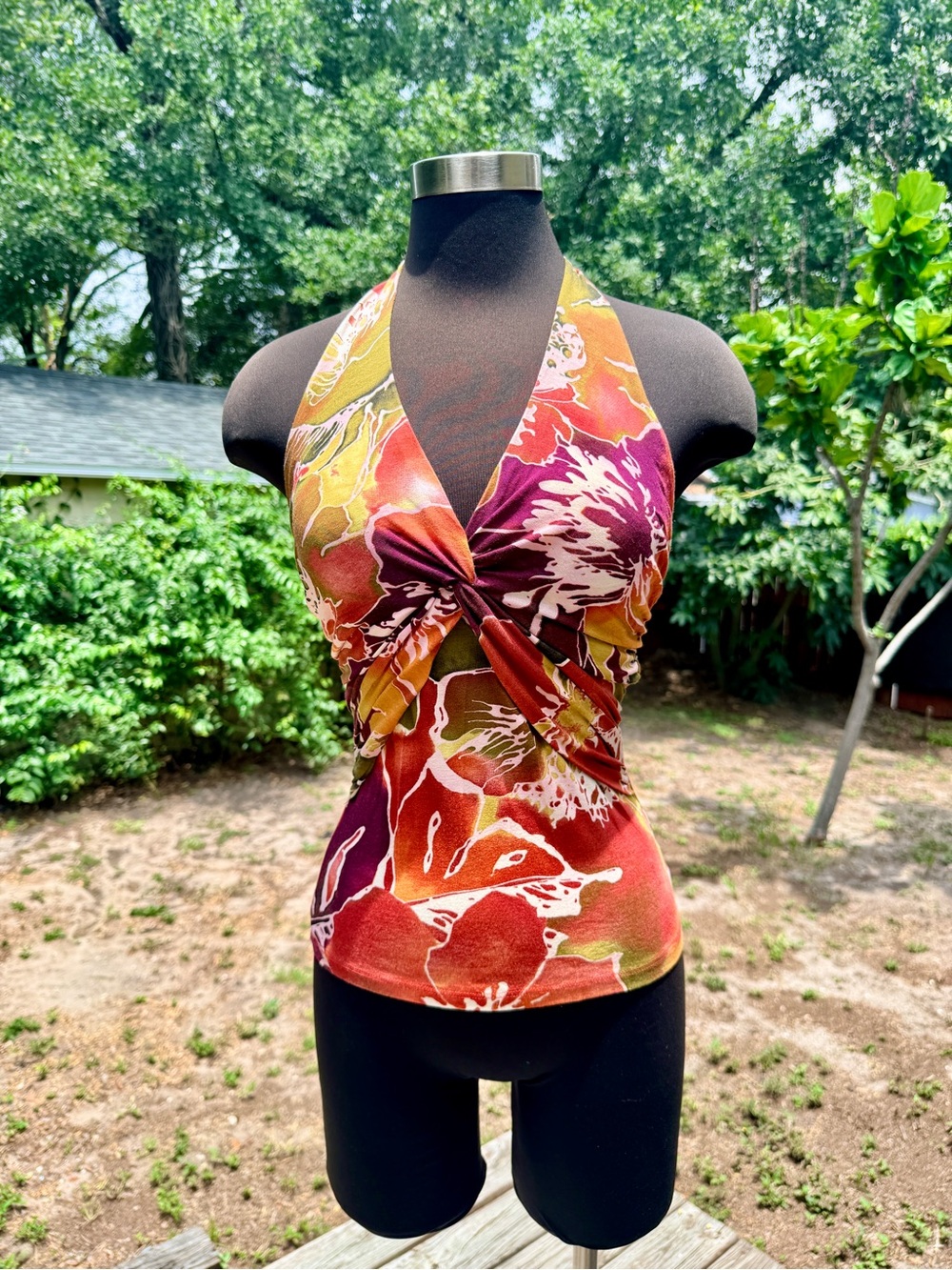 2000s Y2K Cache Tropical Floral Halter Top